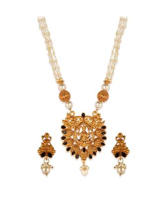 Gold Plated Maa Laxmi Stone Studded Necklace With Earrrings For Women And Girls 2