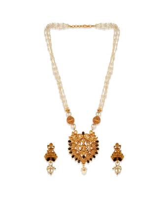 Gold Plated Maa Laxmi Stone Studded Necklace With Earrrings For Women And Girls 3
