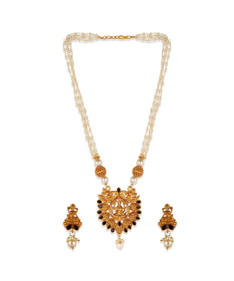 Gold Plated Maa Laxmi Stone Studded Necklace With Earrrings For Women And Girls