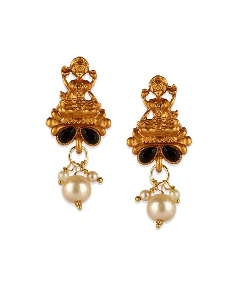 Gold Plated Maa Laxmi Stone Studded Necklace With Earrrings For Women And Girls