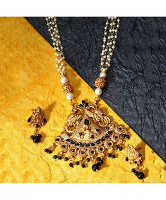 Gold Plated Maa Laxmi Stone Studded Necklace With Earrrings For Women And Girls 1