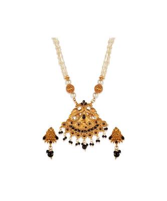Gold Plated Maa Laxmi Stone Studded Necklace With Earrrings For Women And Girls 2
