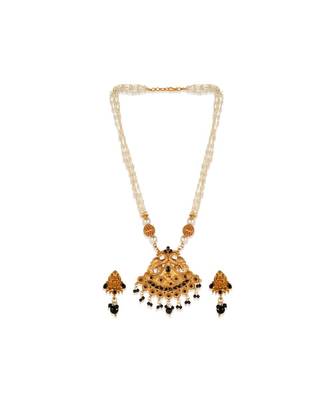 Gold Plated Maa Laxmi Stone Studded Necklace With Earrrings For Women And Girls 3