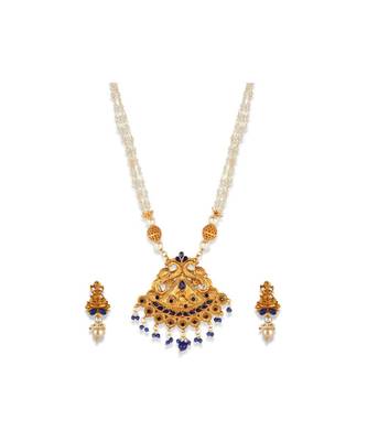 Gold Plated Maa Laxmi Stone Studded Necklace With Earrrings For Women And Girls 2