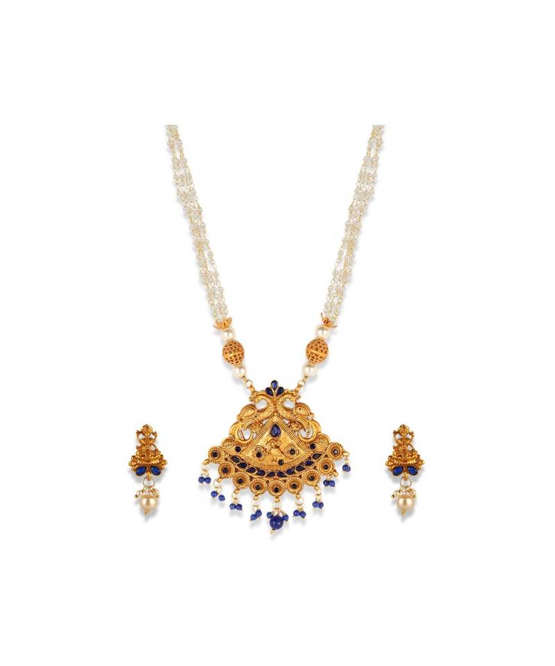 Gold Plated Maa Laxmi Stone Studded Necklace With Earrrings For Women And Girls