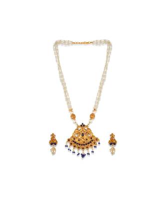 Gold Plated Maa Laxmi Stone Studded Necklace With Earrrings For Women And Girls 3