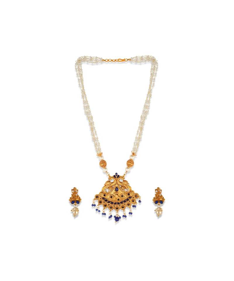 Gold Plated Maa Laxmi Stone Studded Necklace With Earrrings For Women And Girls