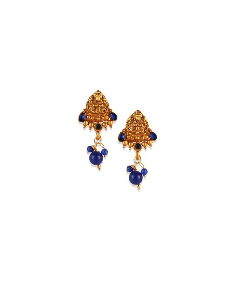 Gold Plated Maa Laxmi Stone Studded Necklace With Earrrings For Women And Girls