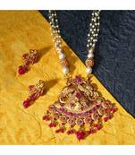 Gold Plated Maa Laxmi Stone Studded Necklace With Earrrings For Women And Girls