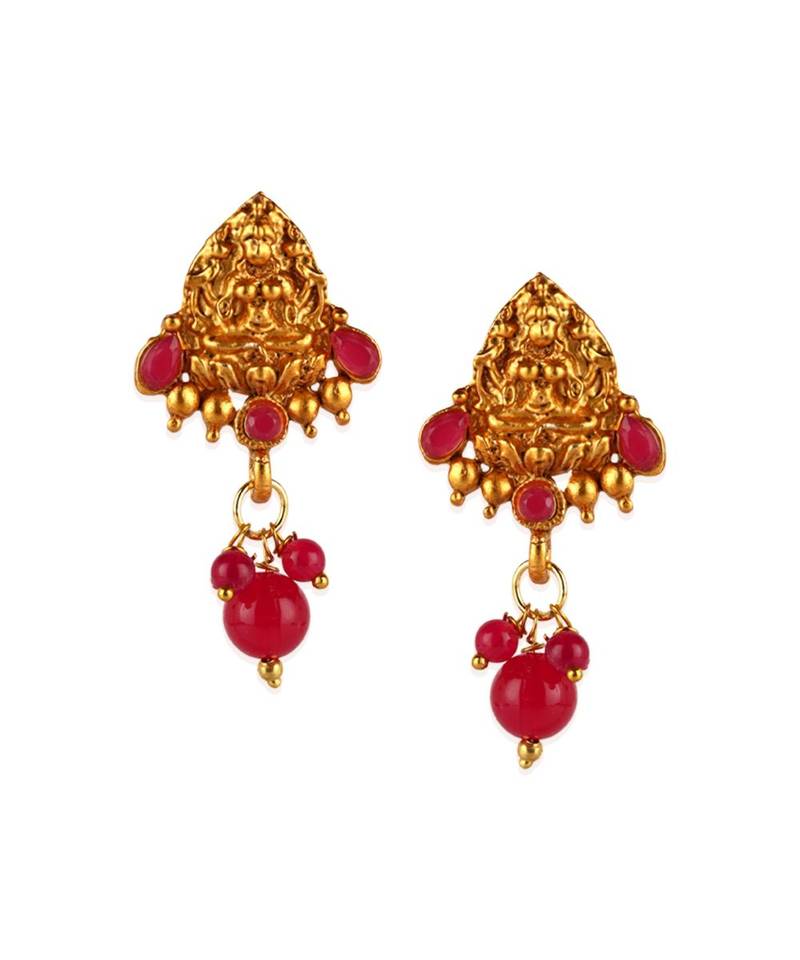 Gold Plated Maa Laxmi Stone Studded Necklace With Earrrings For Women And Girls