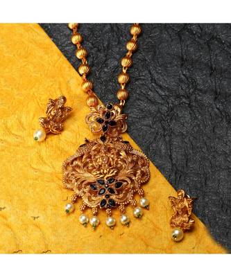 Gold Plated Maa Laxmi Stone Studded Necklace With Earrrings For Women And Girls 1