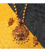 Gold Plated Maa Laxmi Stone Studded Necklace With Earrrings For Women And Girls