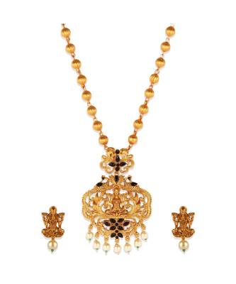 Gold Plated Maa Laxmi Stone Studded Necklace With Earrrings For Women And Girls 2