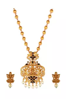 Gold Plated Maa Laxmi Stone Studded Necklace With Earrrings For Women And Girls