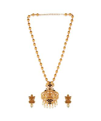 Gold Plated Maa Laxmi Stone Studded Necklace With Earrrings For Women And Girls 3