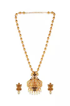 Gold Plated Maa Laxmi Stone Studded Necklace With Earrrings For Women And Girls