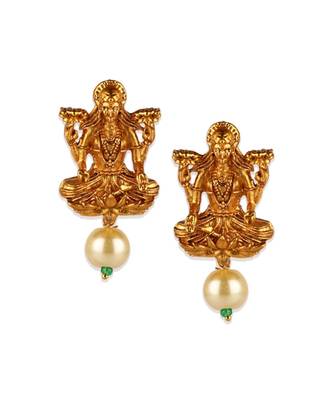 Gold Plated Maa Laxmi Stone Studded Necklace With Earrrings For Women And Girls 4