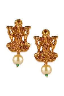 Gold Plated Maa Laxmi Stone Studded Necklace With Earrrings For Women And Girls