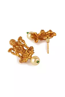 Gold Plated Maa Laxmi Stone Studded Necklace With Earrrings For Women And Girls