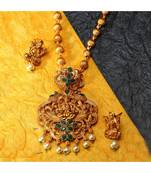 Gold Plated Maa Laxmi Stone Studded Necklace With Earrrings For Women And Girls