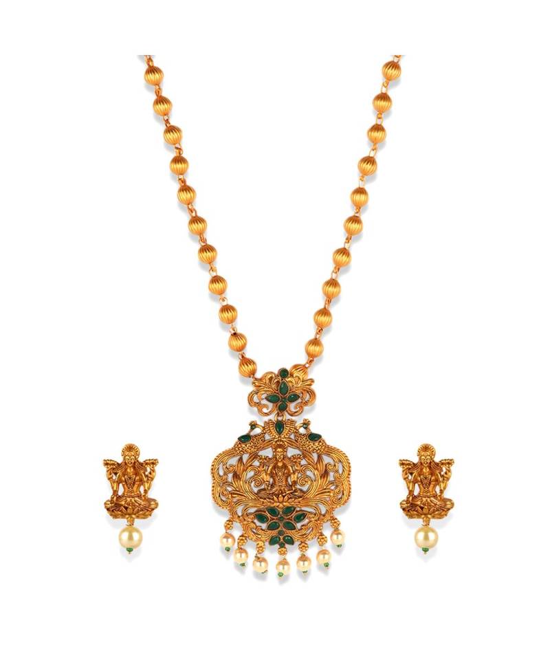Gold Plated Maa Laxmi Stone Studded Necklace With Earrrings For Women And Girls