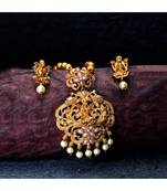 Gold Plated Maa Laxmi Stone Studded Necklace With Earrrings For Women And Girls