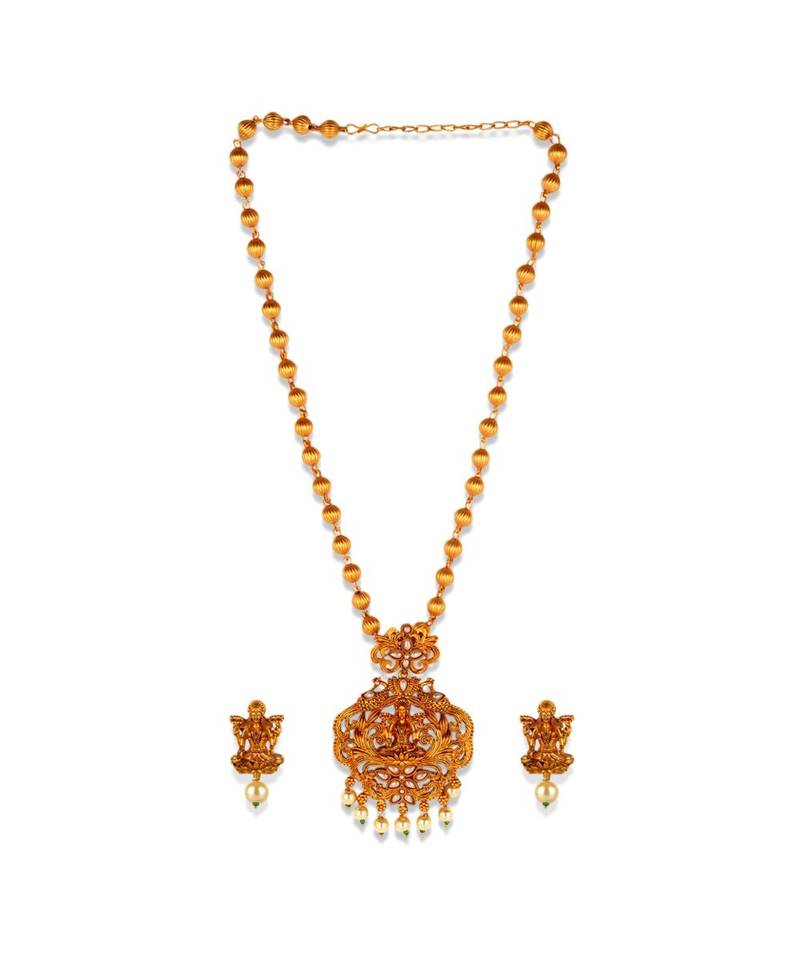 Gold Plated Maa Laxmi Stone Studded Necklace With Earrrings For Women And Girls
