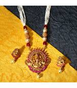 Gold Plated Maa Laxmi Stone Studded Necklace With Earrrings For Women And Girls