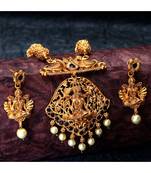 Gold Plated Maa Laxmi Stone Studded Necklace With Earrrings For Women And Girls