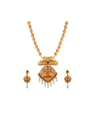 Gold Plated Maa Laxmi Stone Studded Necklace With Earrrings For Women And Girls 2
