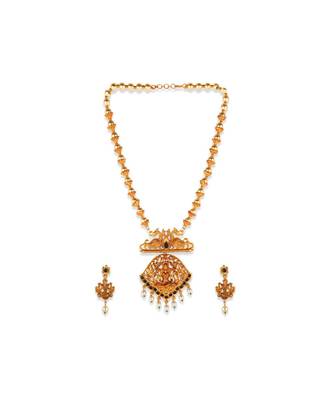 Gold Plated Maa Laxmi Stone Studded Necklace With Earrrings For Women And Girls 3