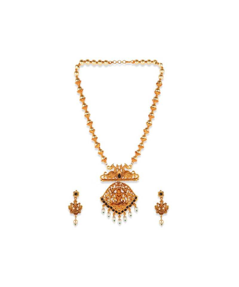 Gold Plated Maa Laxmi Stone Studded Necklace With Earrrings For Women And Girls