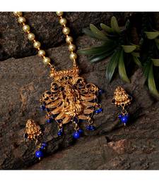 Antique Matte Gold Finish Blue Stone Studded Temple Jewellery set