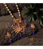 Antique Matte Gold Finish Blue Stone Studded Temple Jewellery set