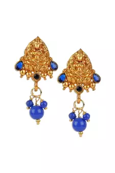 Antique Matte Gold Finish Blue Stone Studded Temple Jewellery set