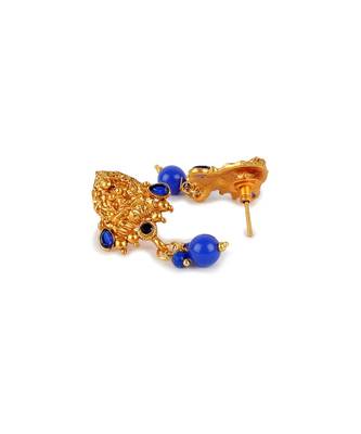 Antique Matte Gold Finish Blue Stone Studded Temple Jewellery set 5