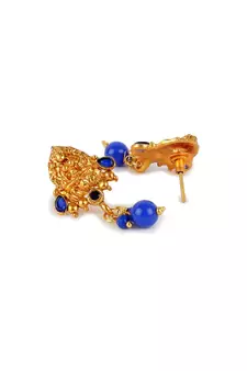 Antique Matte Gold Finish Blue Stone Studded Temple Jewellery set