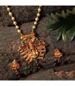 Antique Matte Gold Finish Green Maroon Stone Studded Temple Jewellery set