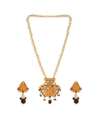 Antique Matte Gold Finish Green Maroon Stone Studded Temple Jewellery set 2