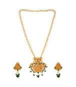 Antique Matte Gold Finish Green Stone Studded Temple Jewellery set