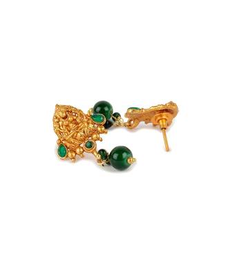 Antique Matte Gold Finish Green Stone Studded Temple Jewellery set 4