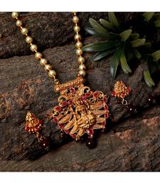Antique Matte Gold Finish Maroon Stone Studded Temple Jewellery set