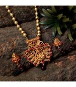 Antique Matte Gold Finish Maroon Stone Studded Temple Jewellery set