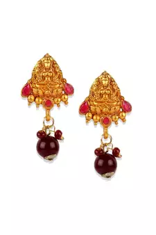 Antique Matte Gold Finish Maroon Stone Studded Temple Jewellery set
