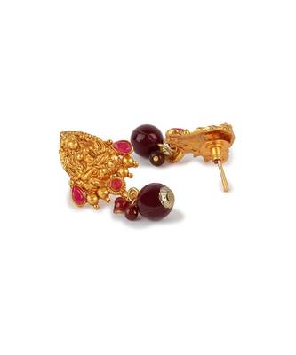 Antique Matte Gold Finish Maroon Stone Studded Temple Jewellery set 5