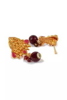 Antique Matte Gold Finish Maroon Stone Studded Temple Jewellery set