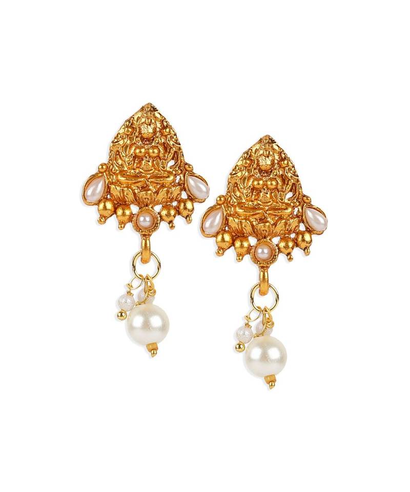 Antique Matte Gold Finish White Stone Studded Temple Jewellery set