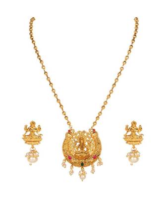 Antique Matte Gold Finish White Stone Studded Temple Jewellery set 1