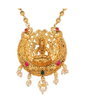 Antique Matte Gold Finish White Stone Studded Temple Jewellery set 2