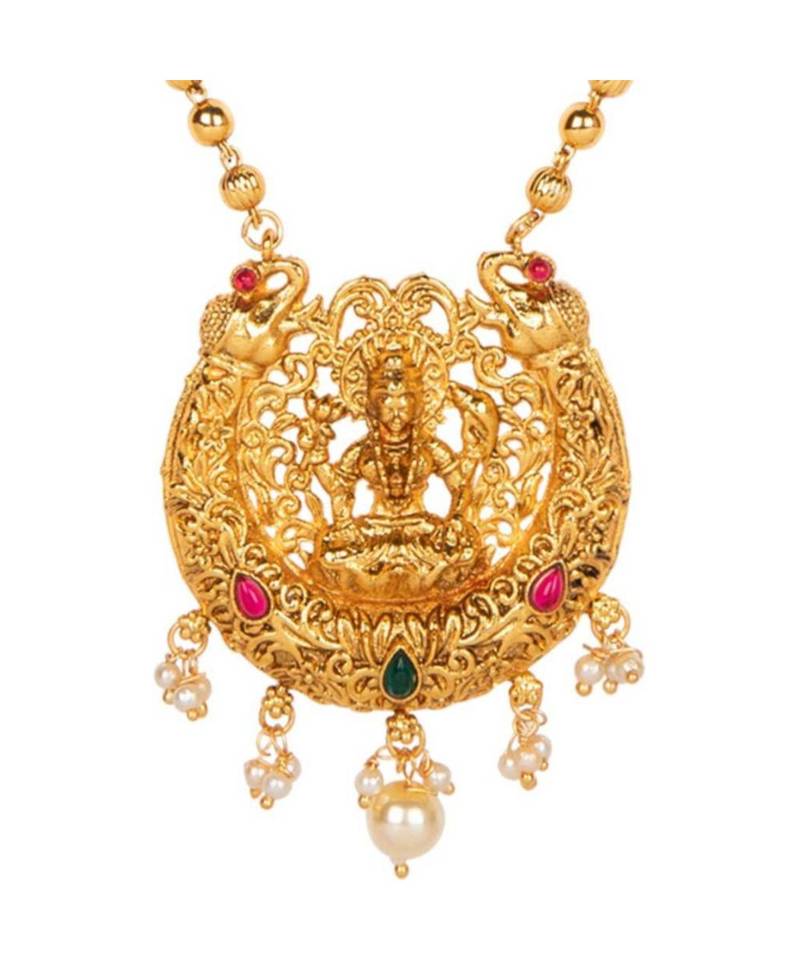 Antique Matte Gold Finish White Stone Studded Temple Jewellery set